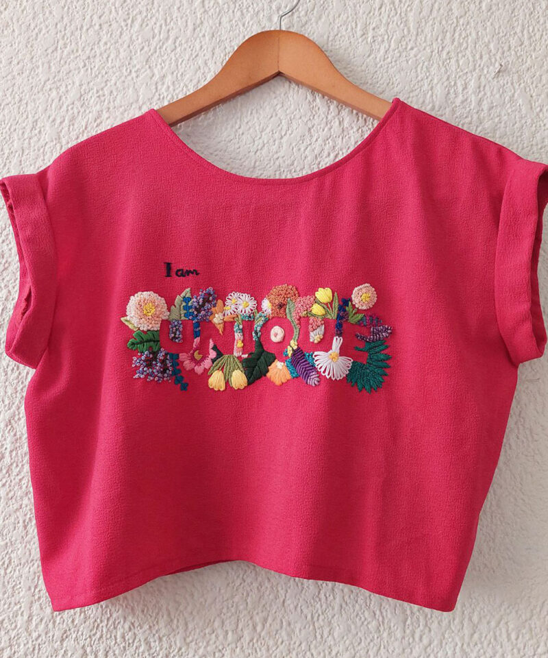 I Am Unique Embroidered Crop Top