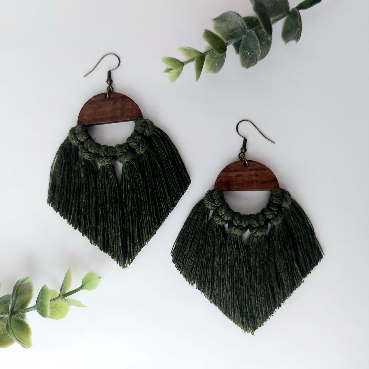 Orecchini Macramé Frange Olive